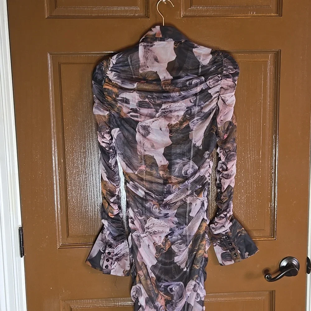PrettyLittleThing-Draped lavender/gray print straight dress Sz 8 - Picture 7 of 16